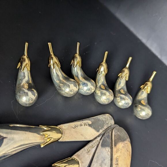 Vintage Silver and gold Egg plant knives and knife holder Joie de vivre - Picture 7 of 8